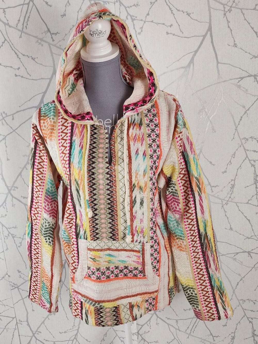 Beach by Exist Colorful Aztec Embroidered Baja Hoodie